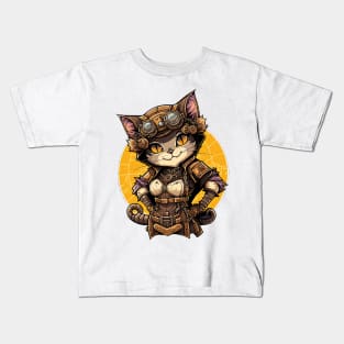 Female Steampunk Mechanic Cat Kids T-Shirt